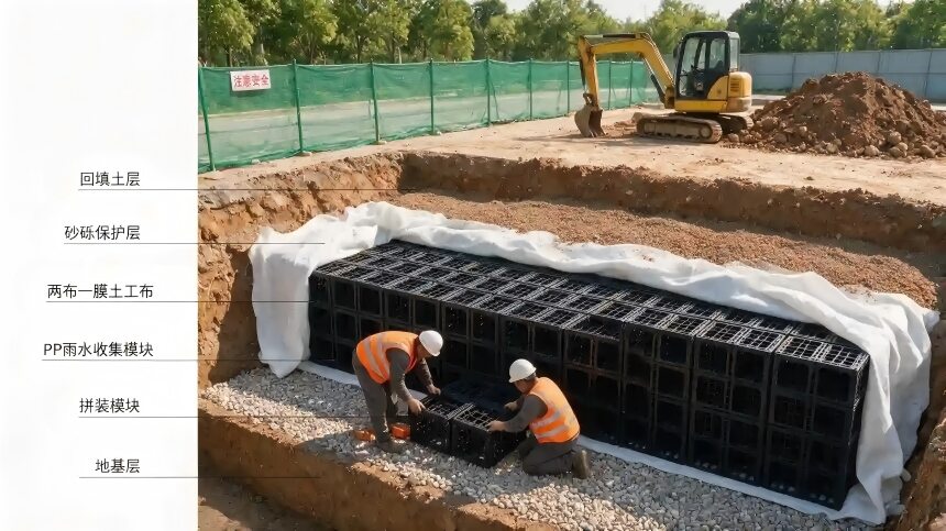 正在上传... 建设中的PP模块蓄水池施工现场实景
