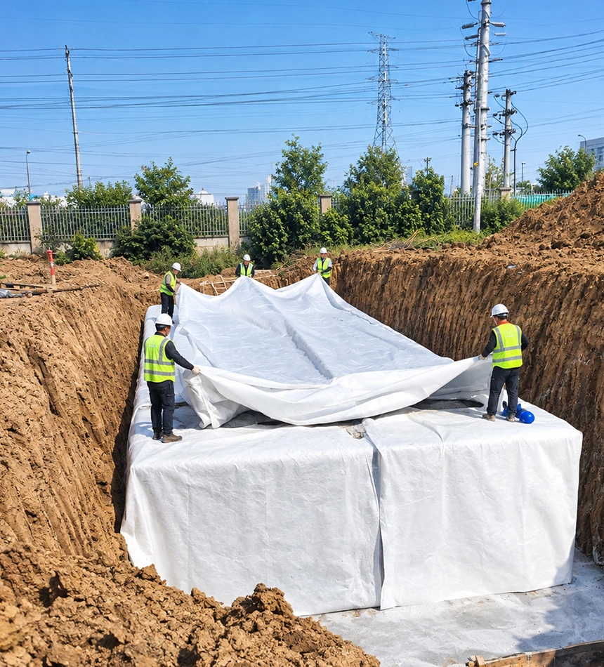 正在上传... Completed PP stormwater modules wrapped with geotextile and membrane on all six sides