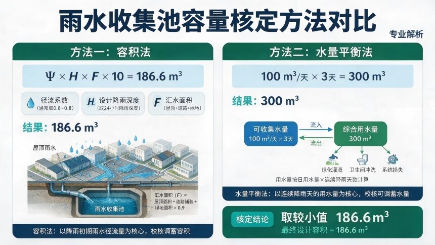 容积法 vs 水量平衡法双控校核示意图